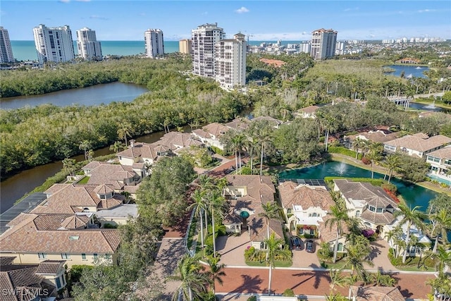 aerial view with a water view