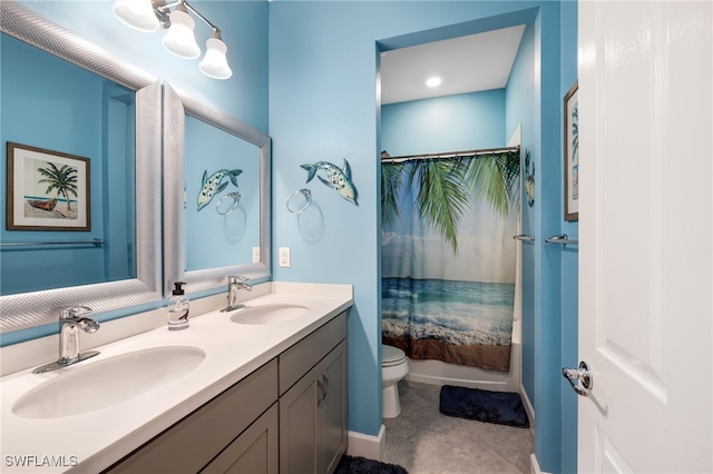 full bathroom with vanity, toilet, and shower / bath combo