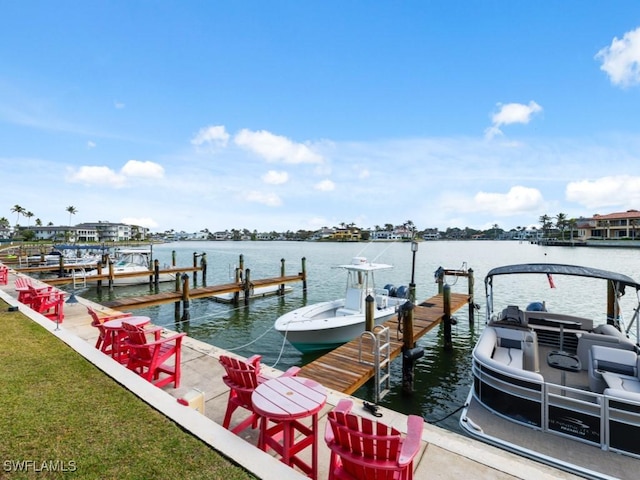 dock area featuring a water view