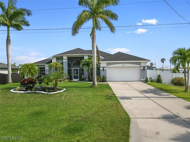 view of front facade featuring a garage and a front yard