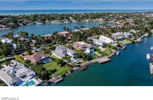 bird's eye view featuring a water view