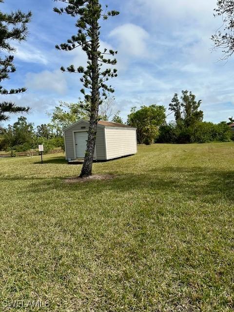 view of yard featuring a shed