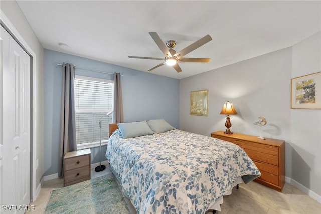 bedroom featuring a closet and ceiling fan