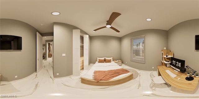 bedroom featuring ceiling fan