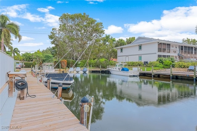 dock area with a water view