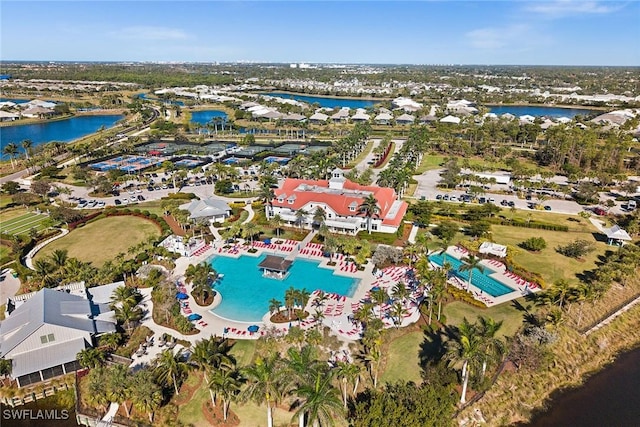 aerial view with a water view