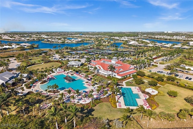 aerial view with a water view