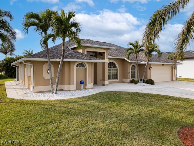 view of front of house featuring a garage and a front yard