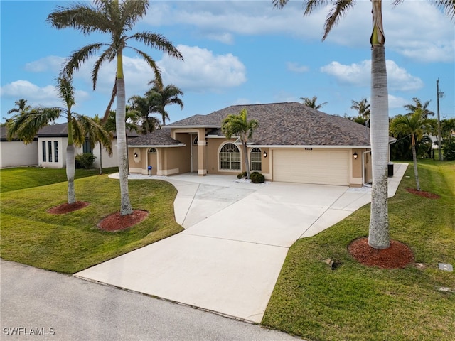 view of front of house featuring a garage and a front yard