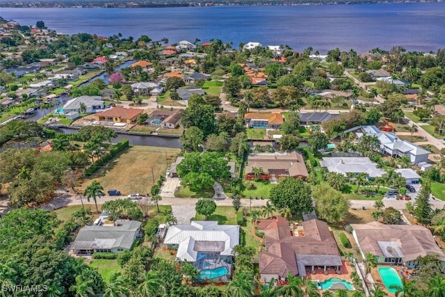 aerial view featuring a water view