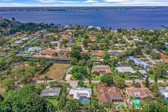 drone / aerial view featuring a water view