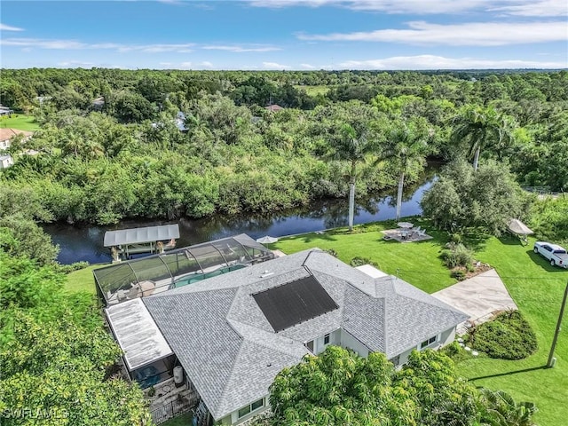 aerial view with a water view