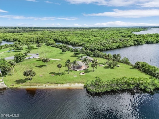 aerial view featuring a water view