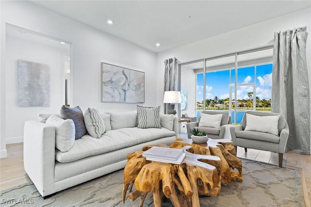 living room with light hardwood / wood-style floors