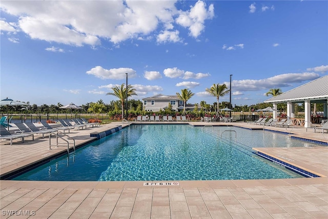 view of swimming pool with a patio