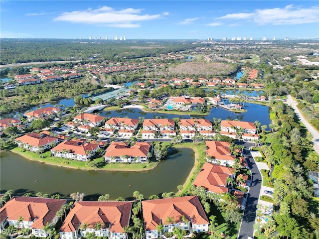 aerial view with a water view