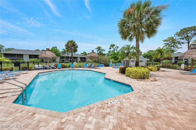 view of swimming pool with a patio area