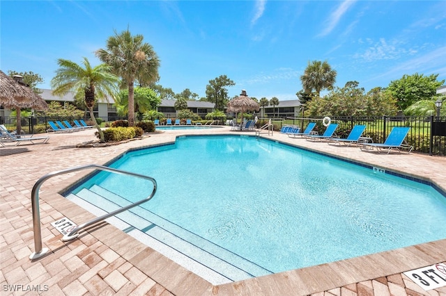 view of swimming pool featuring a patio