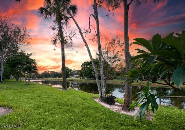 1207 Commonwealth Cir Unit B201, Naples, FL 34116 - yard at dusk with a lawn and a water view