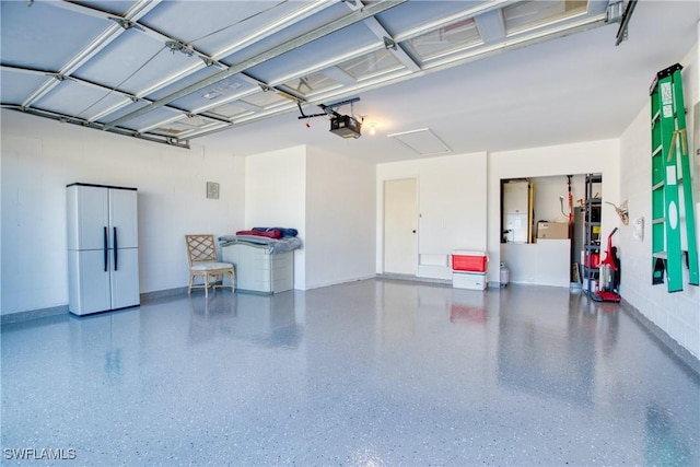 garage featuring a garage door opener and gas water heater