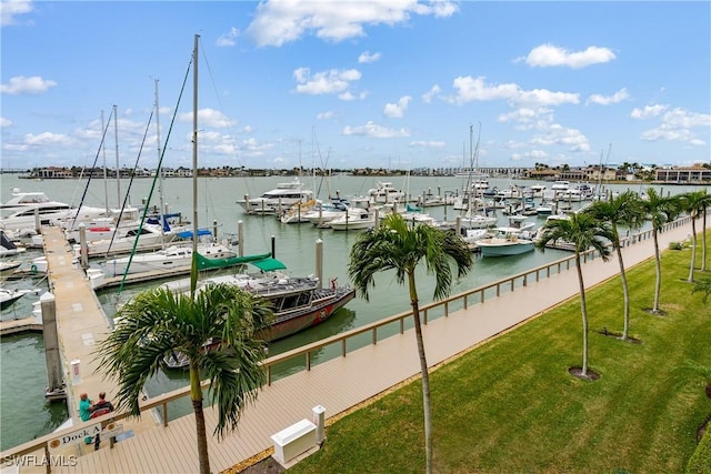 property view of water with a boat dock