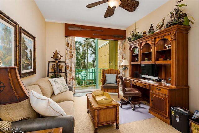 office area featuring ceiling fan