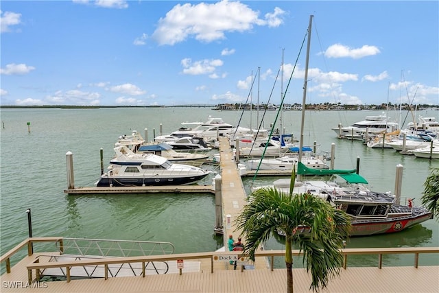 dock area featuring a water view