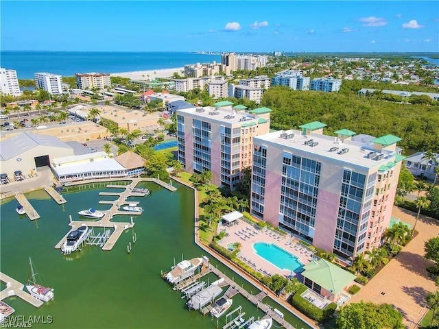 aerial view with a water view