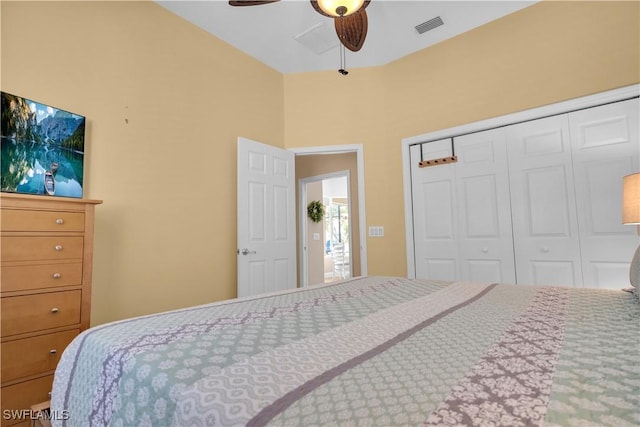 bedroom with a closet and ceiling fan