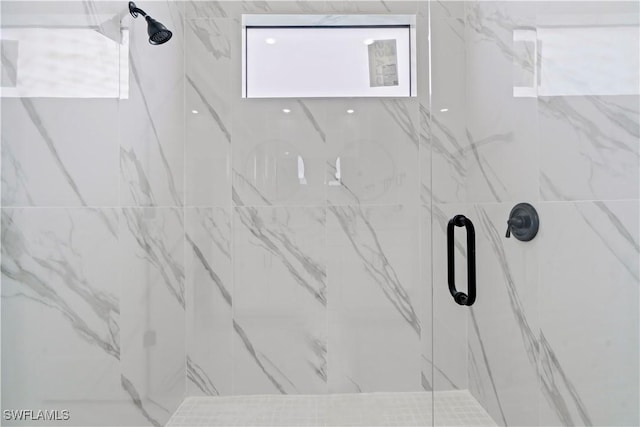 details with a shower with shower door