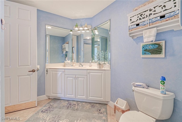 bathroom with tile patterned flooring, vanity, and toilet