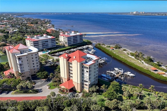 aerial view with a water view