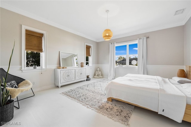 bedroom with ornamental molding