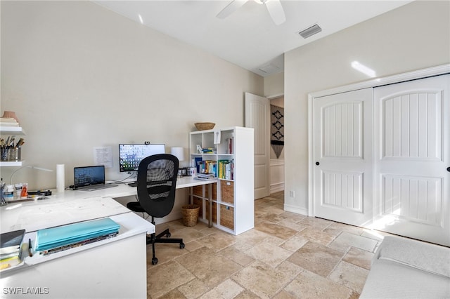 office area featuring ceiling fan