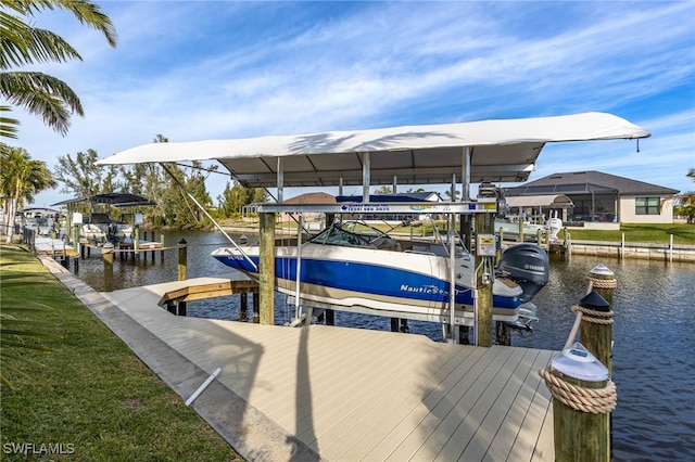 view of dock with a water view