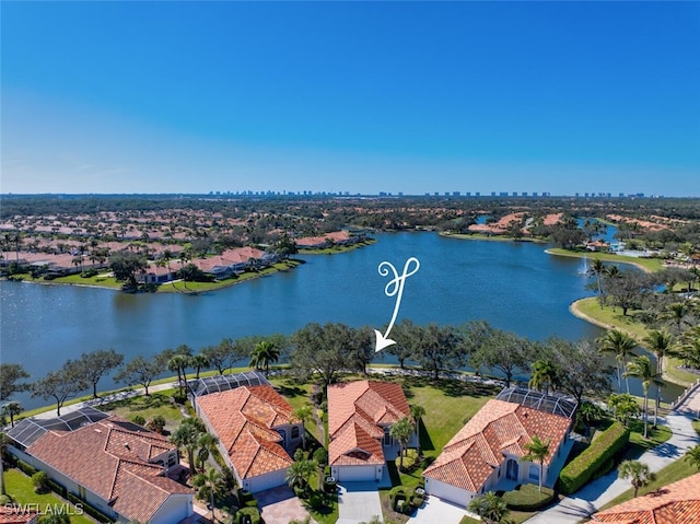 aerial view with a water view