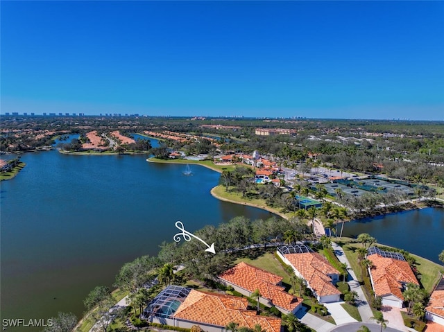 bird's eye view featuring a water view