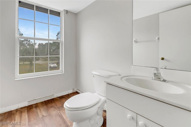 bathroom featuring vanity, hardwood / wood-style floors, and toilet