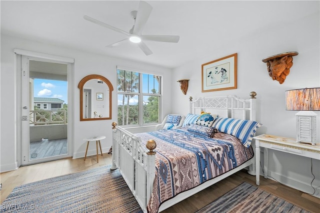 bedroom featuring hardwood / wood-style floors and ceiling fan