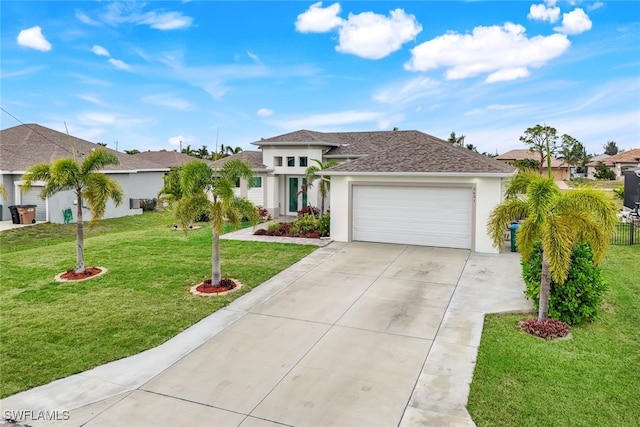 view of front of house with a garage and a front yard