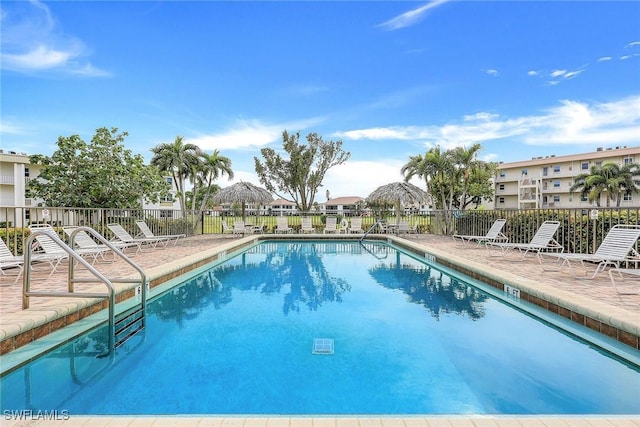 view of swimming pool with a patio area