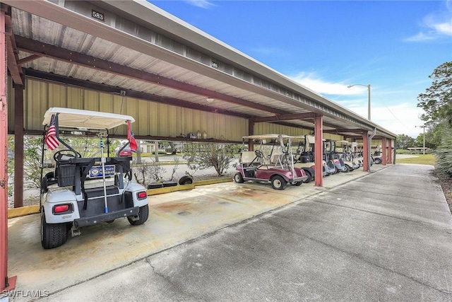 view of covered parking lot