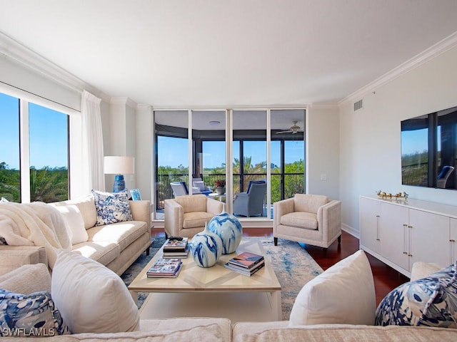 7425 Pelican Bay Blvd Unit 301, Naples, FL 34108 - living room with ornamental molding and wood-type flooring