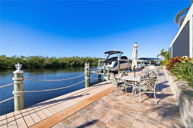 view of dock with a water view