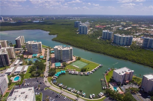 bird's eye view featuring a water view