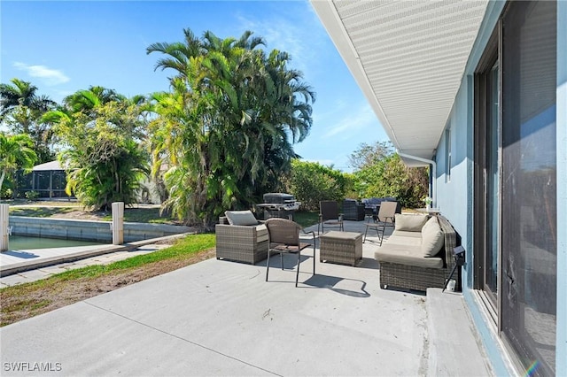 view of patio featuring area for grilling and outdoor lounge area