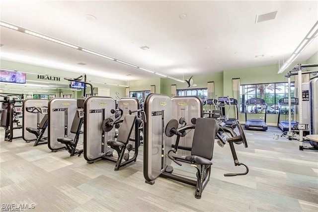 exercise room with carpet