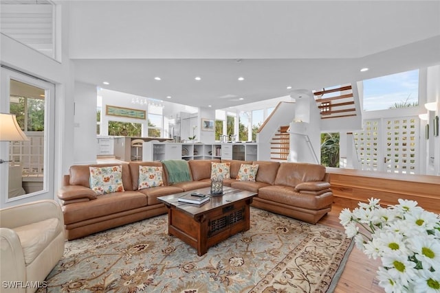 living room with light wood-type flooring