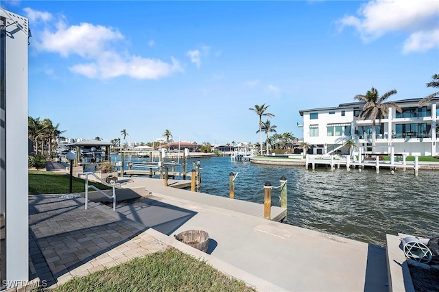 view of dock with a water view