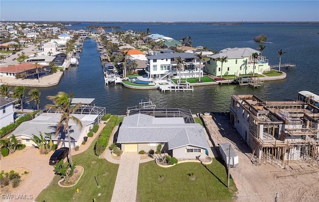 aerial view featuring a water view